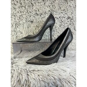 Pelle Moda Pointed Toe Stiletto Metallic Studded Slip on Shoe‎ Charcoal Gray 9.5